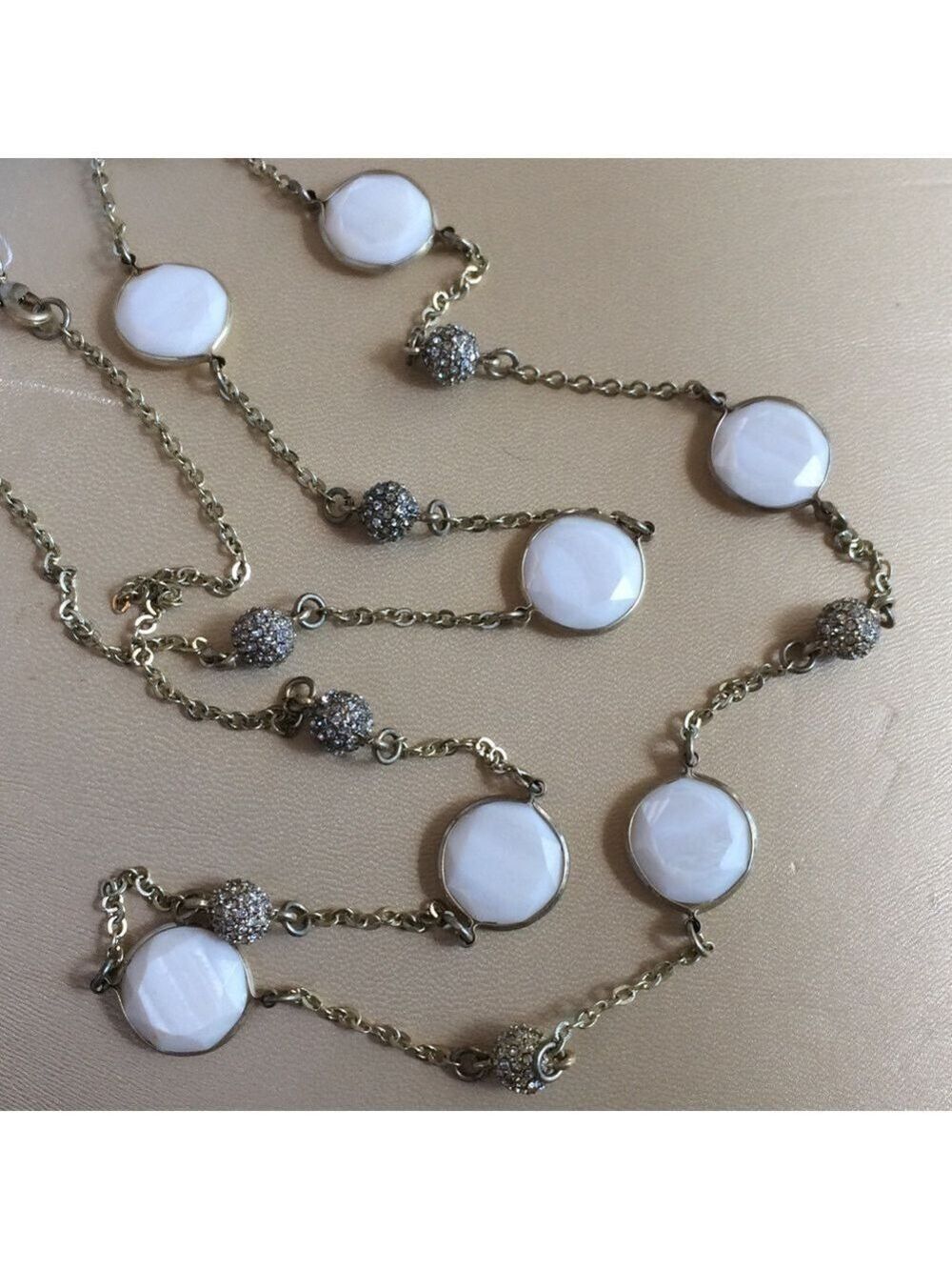 Mother of Pearl Shell Necklace Gold 12K Gold Plated Long Neutral New